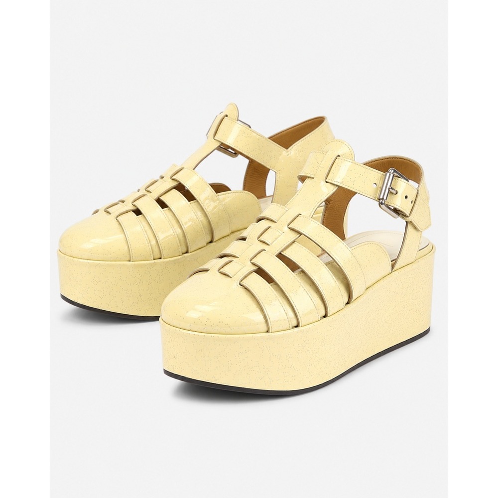 Loewe Vanilla Glitter Patent Leather Platform 38 7.5 Fisherman Sandals Cream